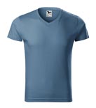 t-shirt męski v-neck slim fit, nadruk bezpośredni – denim (60)